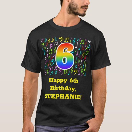 6e verjaardag: Colorful Music Symbols, regenboog 6 T-shirt (Voorkant)