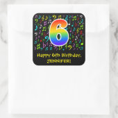 6e verjaardag: Colorful Music Symbols, regenboog 6 Vierkante Sticker (Tas)