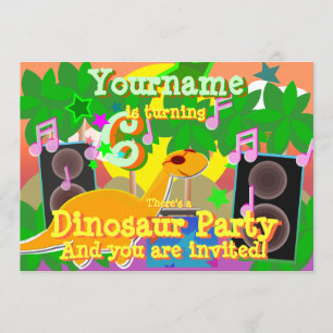 6e verjaardag Cool Dinosaur DJ Party Uitnodigingen