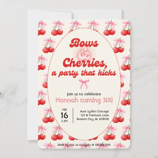 6e Verjaardag Coquette Kersen Bogen Bubble Letters Kaart (Voorkant)