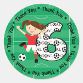 6e verjaardag Dank u rood en wit voetbal meisje 1 Ronde Sticker (Voorkant)