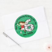 6e verjaardag dank u rood en wit voetbal meisje ronde sticker (Envelop)