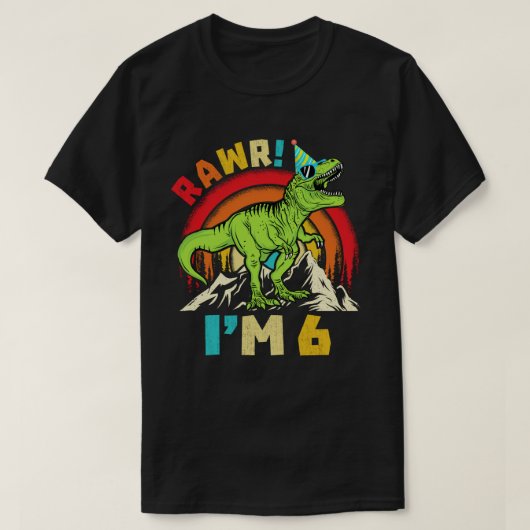 6e verjaardag Dinosaur T Rex Rawr Ik ben 6 voor jo T-shirt (Design voorkant)