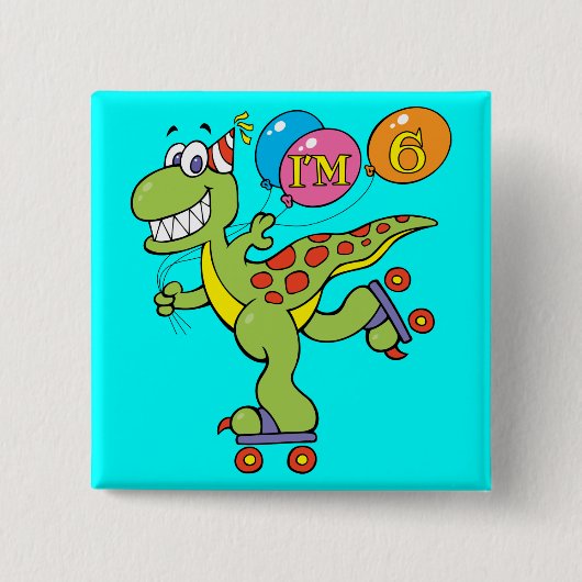 6e verjaardag Dinosaur Vierkante Button 5,1 Cm (Voorkant)