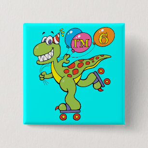 6e verjaardag Dinosaur Vierkante Button 5,1 Cm