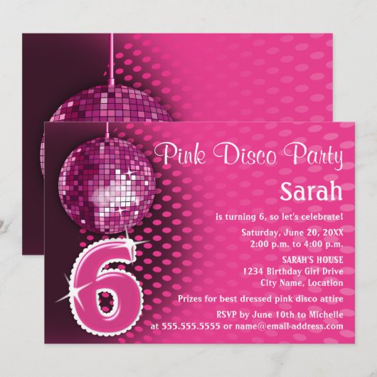 6e verjaardag Disco Party Kaart (Voorkant / Achterkant)