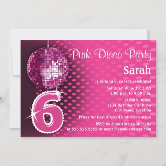 6e verjaardag Disco Party Kaart (Voorkant)