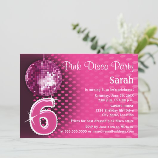 6e verjaardag Disco Party Kaart (Staand voorkant)