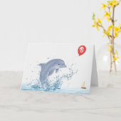 6e verjaardag dolfijn met rode ballon kaart (Gele Bloem)