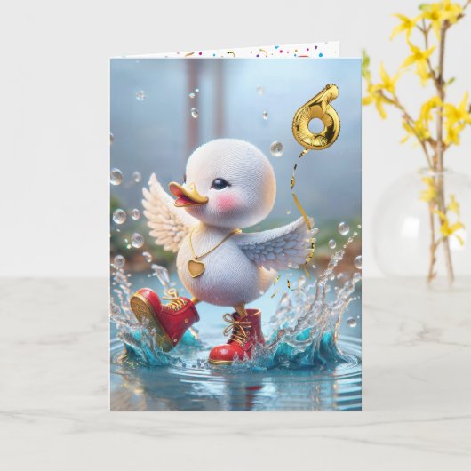 6e verjaardag Duck dansen in een regenplas Kaart (Gele Bloem)