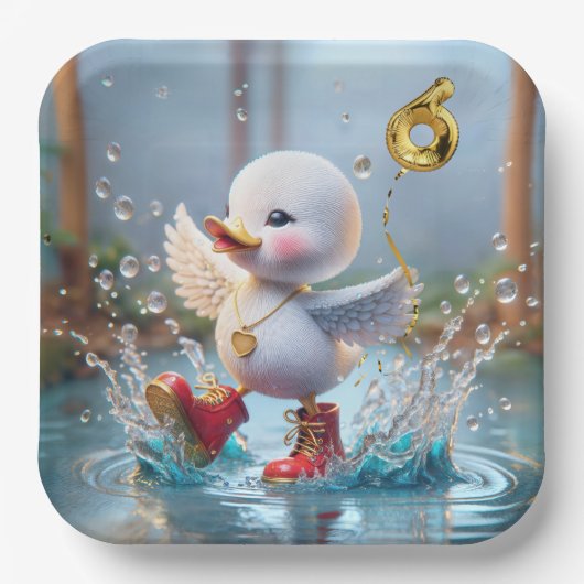 6e verjaardag Duck dansen in een regenplas Papieren Bordje (Voorkant)