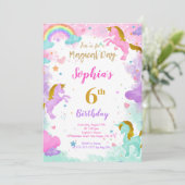 6e verjaardag eenhoorn uitnodiging (Staand voorkant)