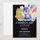 6e Verjaardag Eenhoorn Verjaardag Uitnodigingen (Voorkant / Achterkant)