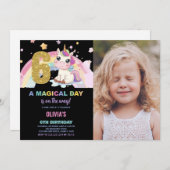 6e Verjaardag Eenhoorn Verjaardag Uitnodigingen fo (Voorkant / Achterkant)