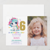 6e Verjaardag Eenhoorn Verjaardag Uitnodigingen fo (Voorkant / Achterkant)