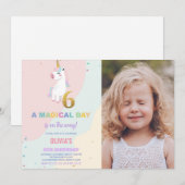 6e Verjaardag Eenhoorn Verjaardag Uitnodigingen w  (Voorkant / Achterkant)