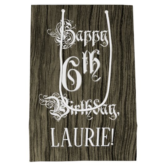 6e verjaardag: Fancy, Faux Wood Kijk + Aangepaste Medium Cadeauzakje (Achterkant)