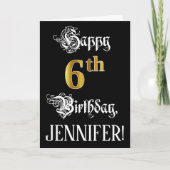 6e verjaardag — Fancy script; Faux Gold Kijk; naam Kaart (Voorkant)