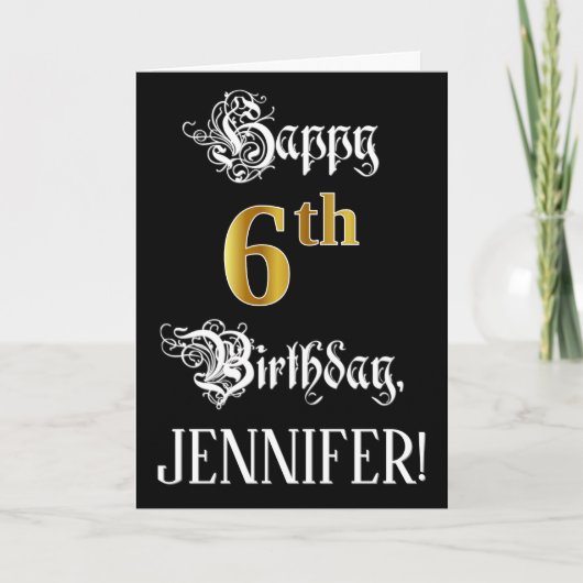 6e verjaardag — Fancy script; Faux Gold Kijk; naam Kaart (Voorkant)