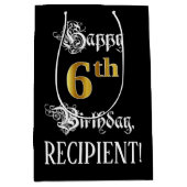 6e verjaardag ~ Fancy script; Faux Gold Kijk; naam Medium Cadeauzakje (Voorkant)