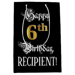 6e verjaardag ~ Fancy script; Faux Gold Kijk; naam Medium Cadeauzakje