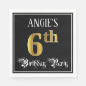 6e verjaardag — Fancy script, Faux Gold look Servet (Voorkant)