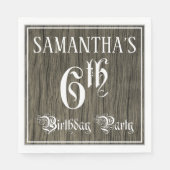 6e verjaardag — Fancy script, Faux Hood Kijk Servet (Voorkant)