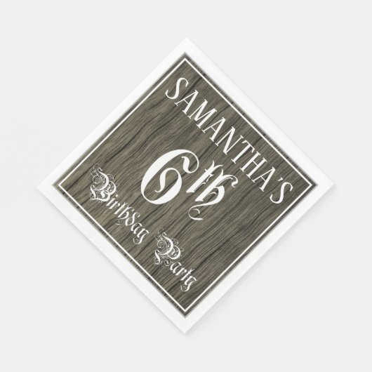 6e verjaardag — Fancy script, Faux Hood Kijk Servet (Hoek)