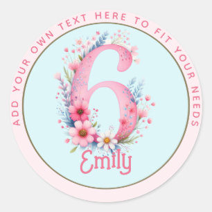 6e Verjaardag Fee Bloem Roze Prinses Sprookje Ronde Sticker