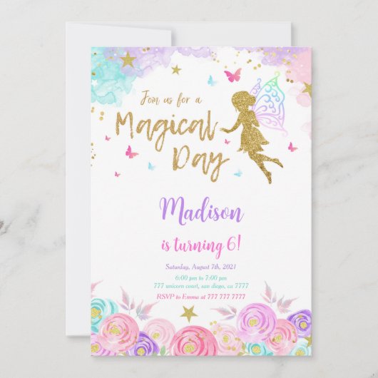 6e verjaardag feeënfeest kaart (Voorkant)