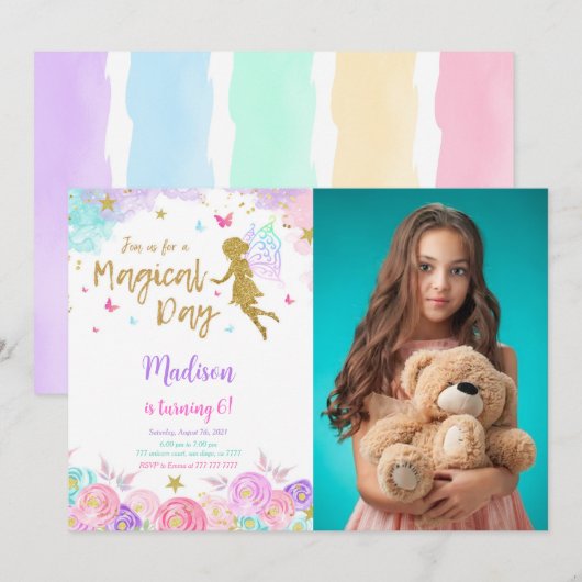 6e verjaardag feeëriek foto kaart (Voorkant / Achterkant)