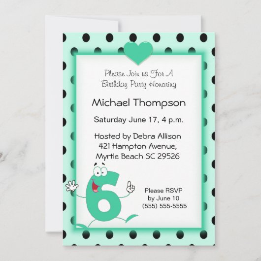 6e verjaardag feestuitnodigingen kaart (Voorkant)