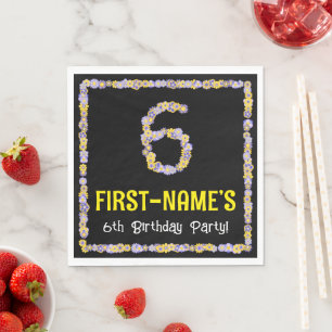 6e verjaardag: Floral Flowers Number, Custom Name Servet