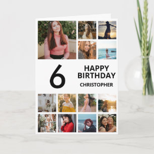 6e verjaardag Foto Collage 13 Foto's zwart-wit Kaart