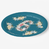 6e verjaardag Foto Collage Blue Yellow Flower Blau Papieren Bordje (Gekanteld)