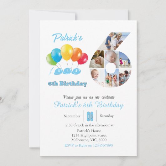 6e verjaardag foto collage nummer 6 Jongen Kaart (Voorkant)