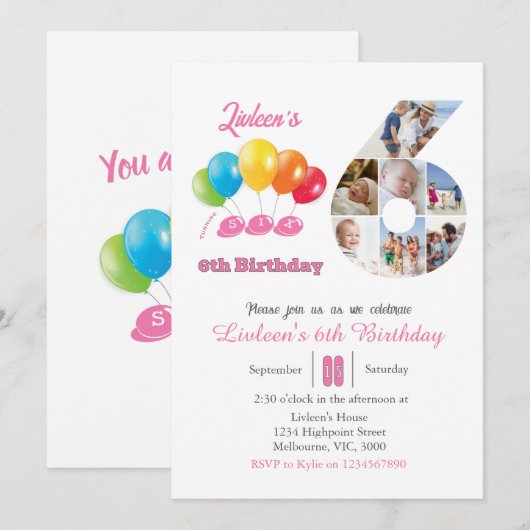 6e verjaardag foto collage nummer 6 Meisje Kaart (Voorkant / Achterkant)