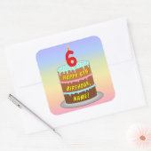 6e verjaardag: Fun Cake and Candle + Custom Name Vierkante Sticker (Envelop)