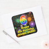 6e verjaardag: Fun Fireworks Kijk, regenboog # 6 Vierkante Sticker (Envelop)