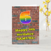 6e verjaardag: Fun Graffiti-geïnspireerde regenboo Kaart (Gele Bloem)