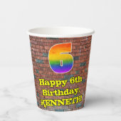 6e verjaardag: Fun Graffiti-geïnspireerde regenboo Papieren Bekers (Achterkant)