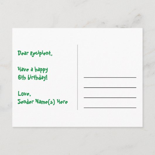 6e verjaardag: Fun Hearts Pattern, Regenboog 6 Briefkaart (Achterkant)