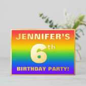 6e verjaardag: Fun, kleurrijk regenboogpatroon Folie Uitnodiging (Staand Voorkant)