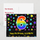 6e verjaardag: Fun Stars Pattern, Rainbow 6, naam Briefkaart (Voorkant / Achterkant)