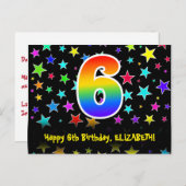 6e verjaardag: Fun sterren patroon, Regenboog 6, N Briefkaart (Voorkant / Achterkant)