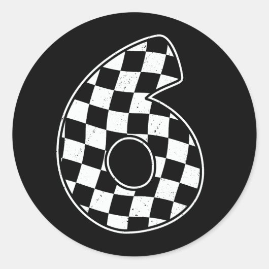 6e verjaardag geruite nummer 6 auto race vlag ronde sticker (Voorkant)
