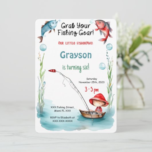 6e verjaardag Gevist Kaart (Staand voorkant)