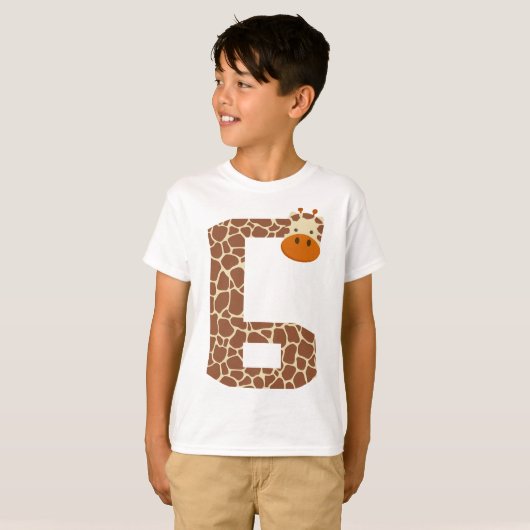 6e Verjaardag Giraffe Dier 6 Jaar Oud Jongens Kind T-shirt (Voorkant volledig)