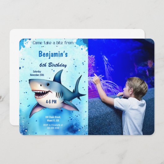 6e verjaardag haai foto kaart (Voorkant / Achterkant)