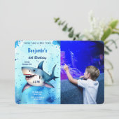 6e verjaardag haai foto kaart (Staand voorkant)